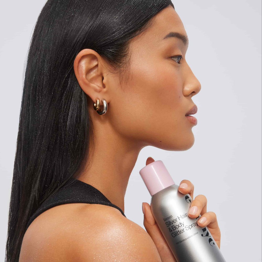 Eva NYC Kweeen Silver Hair &amp; Body Glitter Spray on Hair and Body
