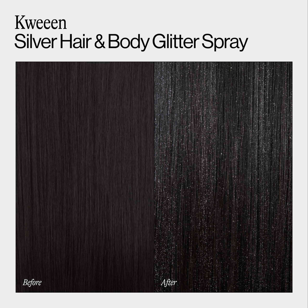 Before and After using Eva NYC Glitter Spray for Hair and Body