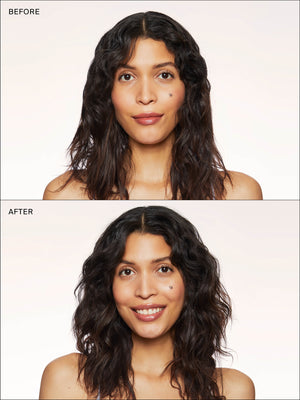 Model Before and After using Eva NYC City Grit Hair Texture Spray