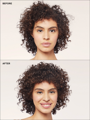 Model Before and After using Eva NYC Curl Cream for wavy hair