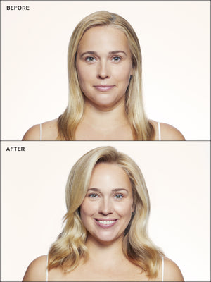 Model before and after using Eva NYC Volumizing Hair Spray