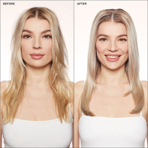 Before and After using Tone It Down Blonde Leave-In Cream